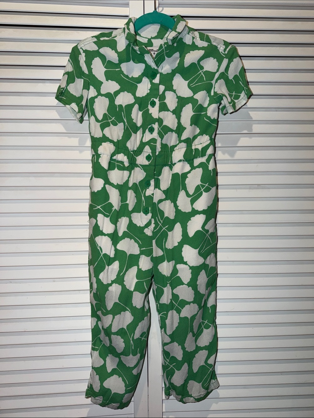 Diane Von Furstenberg Green and White Leaf-Print Top